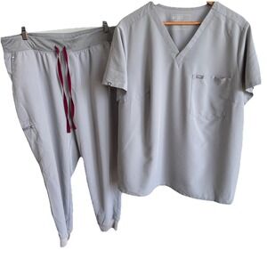 Figs Scrubs Set Gray Zamora High Waisted Pants 3XL & Catarina Top Size 3XL Set